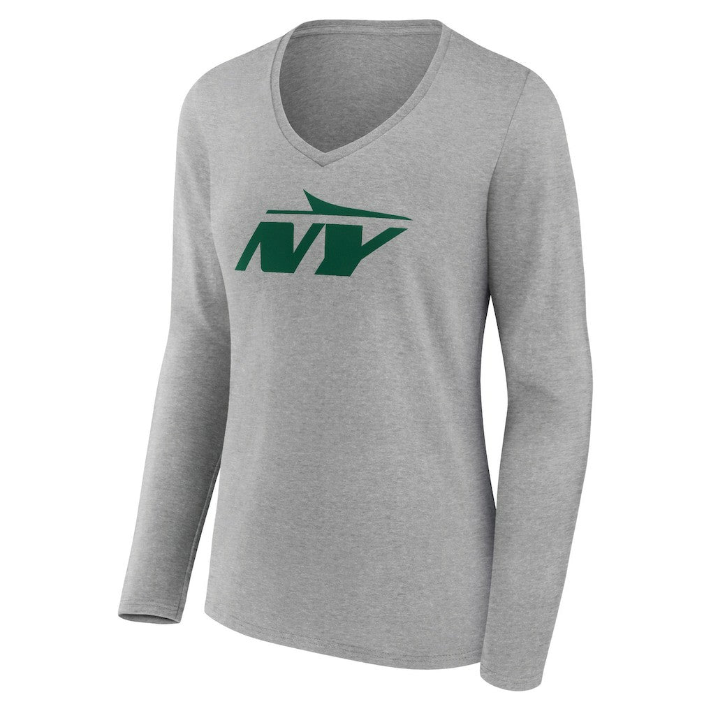 New York Jets Women's Secondary Logo Long Sleeve V-Neck T-Shirt - Gray cheap
