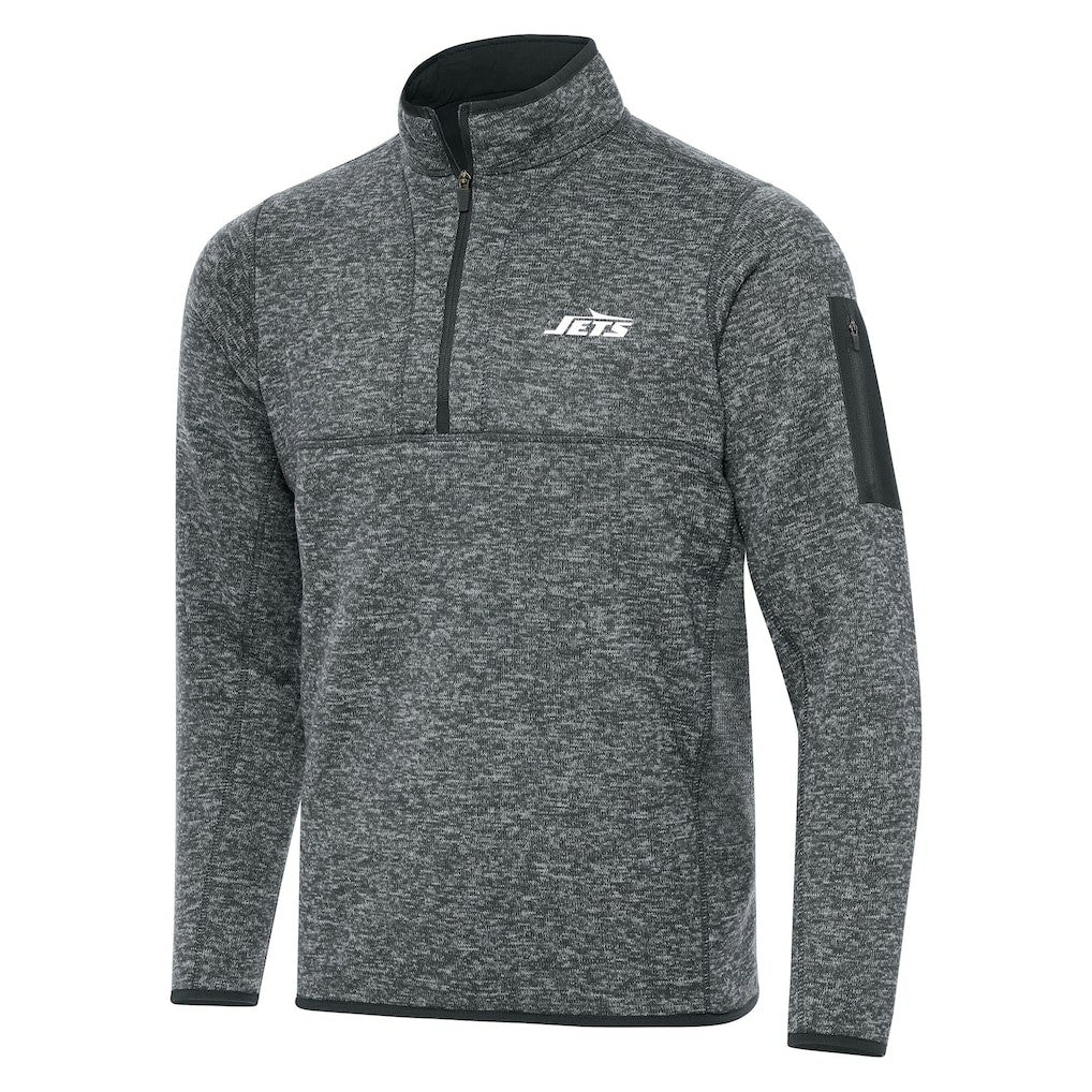 New York Jets Antigua Fortune Quarter-Zip Pullover Jacket - Heather Gray cheap