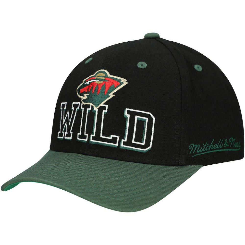 Minnesota Wild Mitchell & Ness Backside Script 2-Tone Pro Crown Adjustable Hat Black/Green