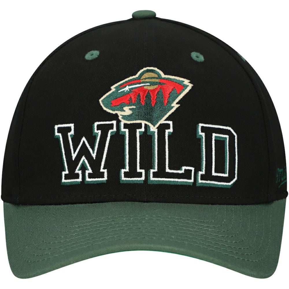 Minnesota Wild Mitchell & Ness Backside Script 2-Tone Pro Crown Adjustable Hat Black/Green