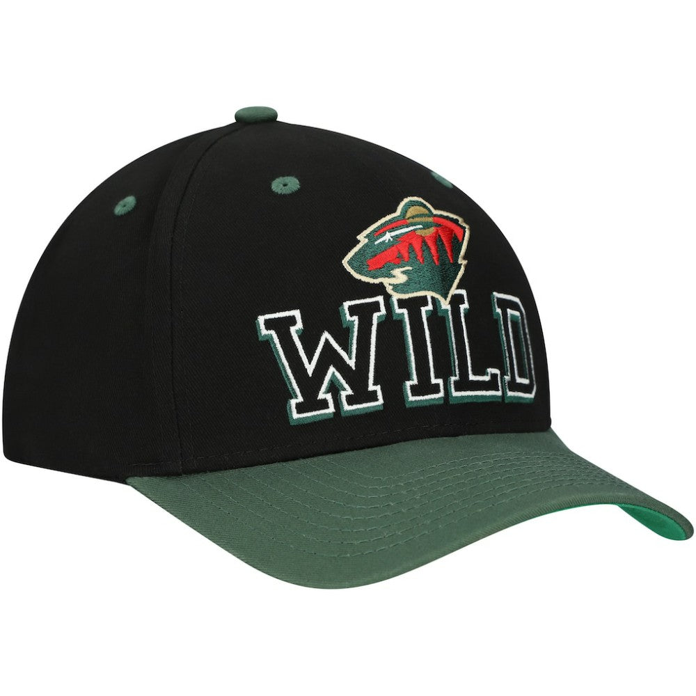 Minnesota Wild Mitchell & Ness Backside Script 2-Tone Pro Crown Adjustable Hat Black/Green