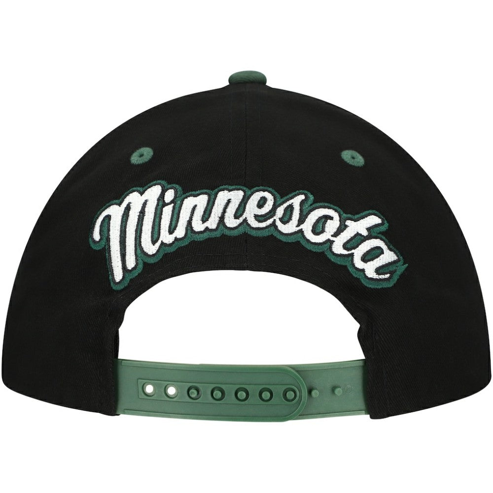 Minnesota Wild Mitchell & Ness Backside Script 2-Tone Pro Crown Adjustable Hat Black/Green