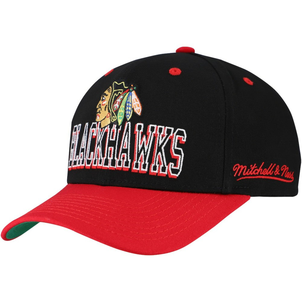Chicago Blackhawks Mitchell & Ness Backside Script Two-Tone Pro Crown Adjustable Hat Black/Red