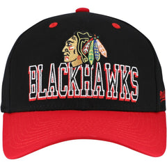 Chicago Blackhawks Mitchell & Ness Backside Script Two-Tone Pro Crown Adjustable Hat Black/Red