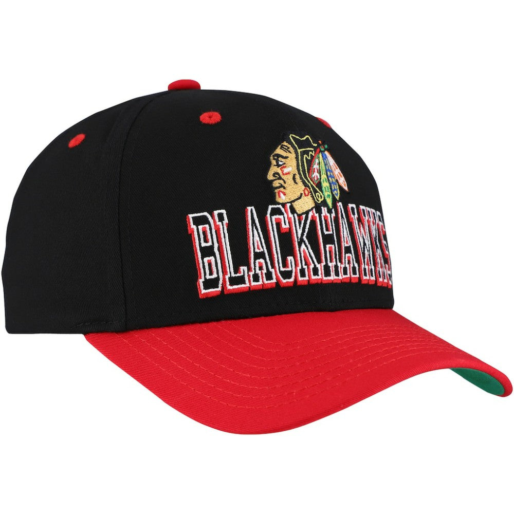 Chicago Blackhawks Mitchell & Ness Backside Script Two-Tone Pro Crown Adjustable Hat Black/Red