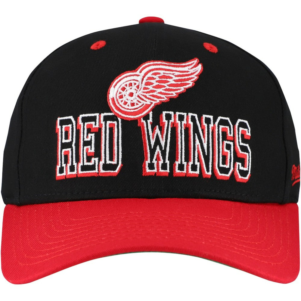 Detroit Red Wings Mitchell & Ness Backside Script Two-Tone Pro Crown Adjustable Hat Black/Red