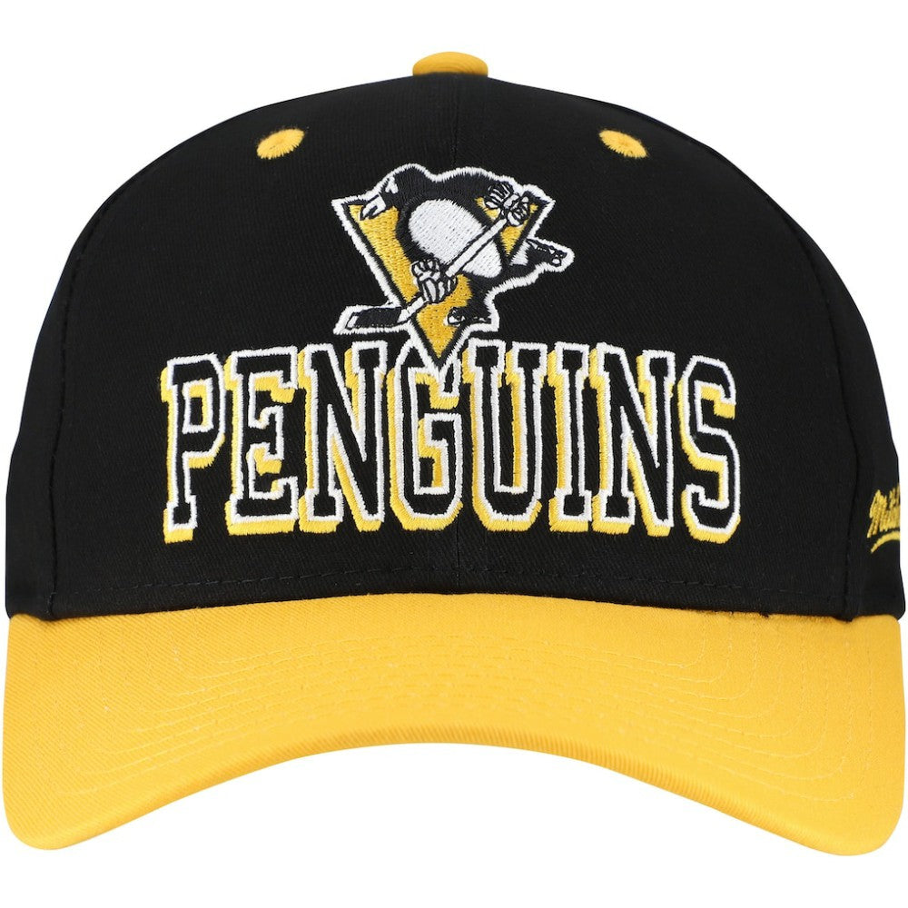 Pittsburgh Penguins Mitchell & Ness Backside Script Two-Tone Pro Crown Adjustable Hat Black/Gold