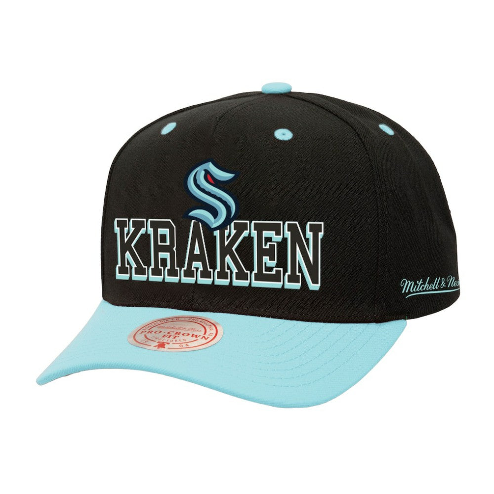 Seattle Kraken Mitchell & Ness Backside Script Two-Tone Pro Crown Adjustable Hat Black/Light Blue