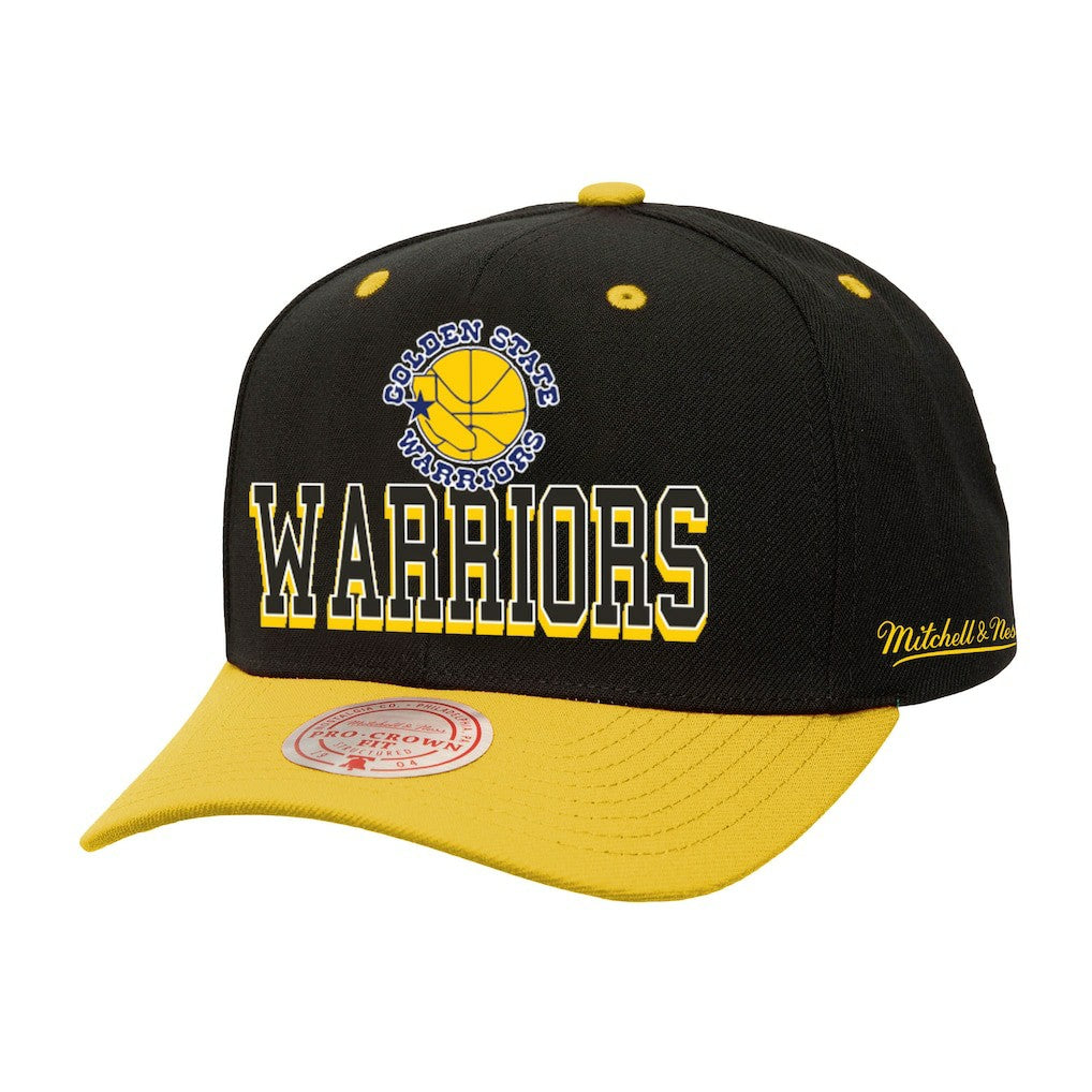 Golden State Warriors Backside Script Two-Tone Pro Crown Adjustable Hat sale - Black/Gold | Mitchell & Ness cheap