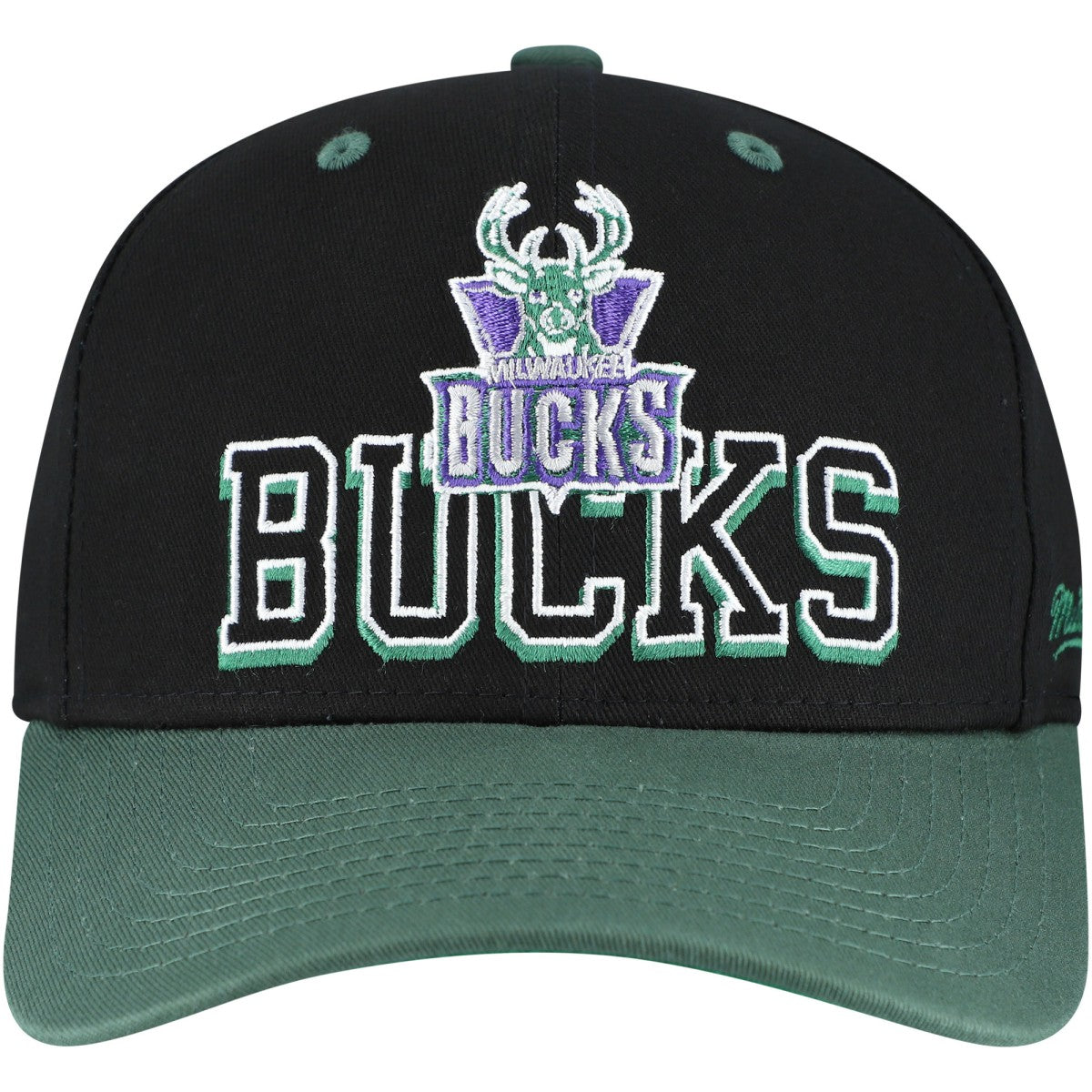Milwaukee Bucks Backside Script Two-Tone Pro Crown Adjustable Hat - Black/Hunter Green | Mitchell & Ness for sale