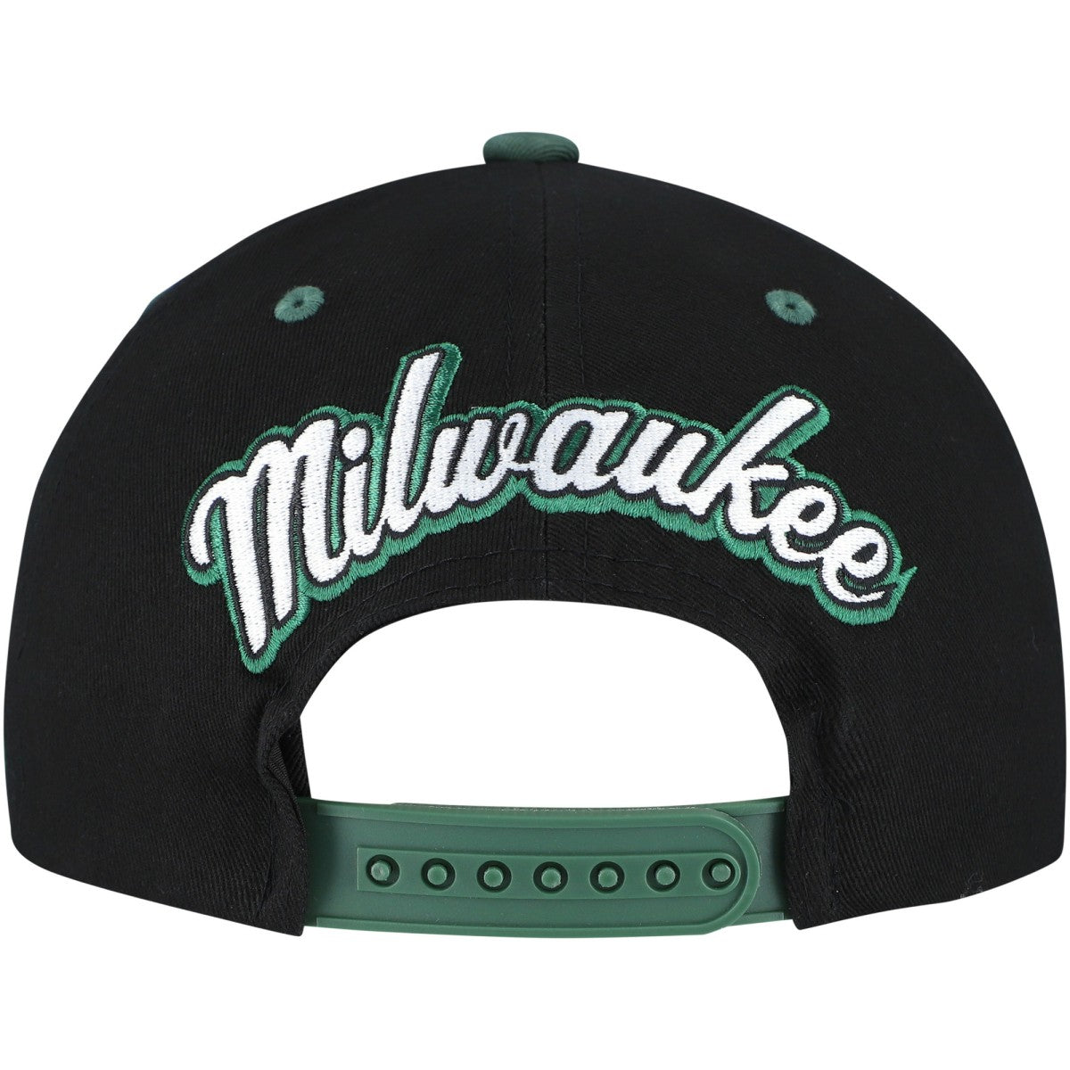 Milwaukee Bucks Backside Script Two-Tone Pro Crown Adjustable Hat - Black/Hunter Green | Mitchell & Ness for sale