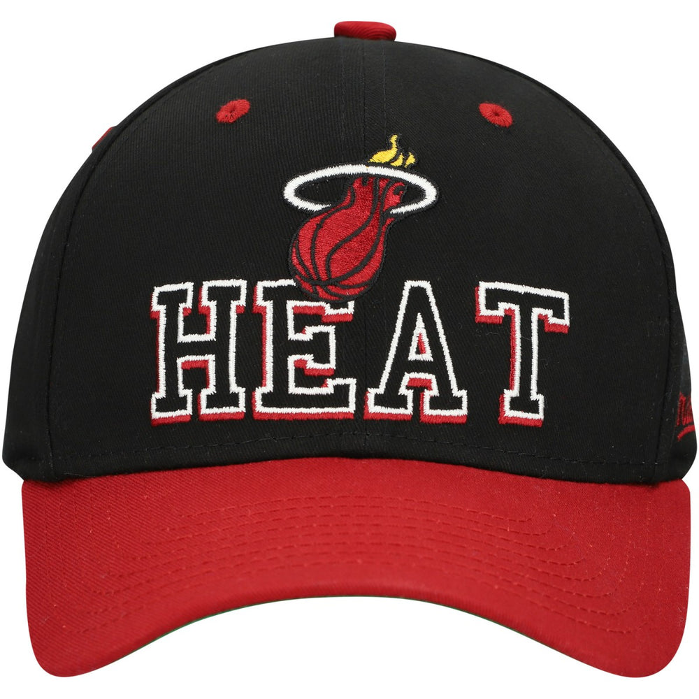 Miami Heat Backside Script Two-Tone Pro Crown Adjustable Hat - Black/Red | Mitchell & Ness shop