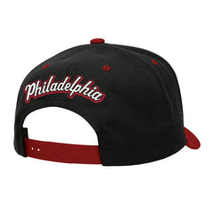 Philadelphia 76ers Backside Script 2-Tone Pro Crown Adjustable Hat - Black/Red | Mitchell & Ness discount