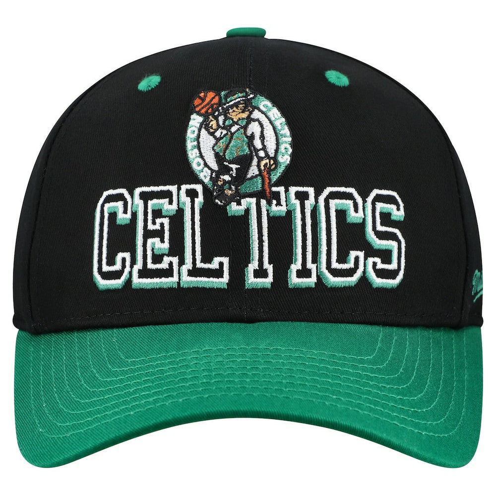 Boston Celtics Backside Script 2-Tone Pro Crown Adjustable Hat - Black/Kelly Green | Mitchell & Ness for sale