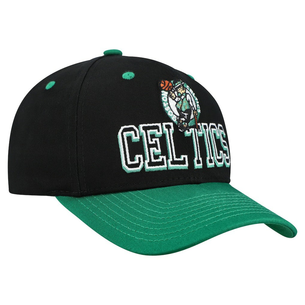Boston Celtics Backside Script 2-Tone Pro Crown Adjustable Hat - Black/Kelly Green | Mitchell & Ness for sale