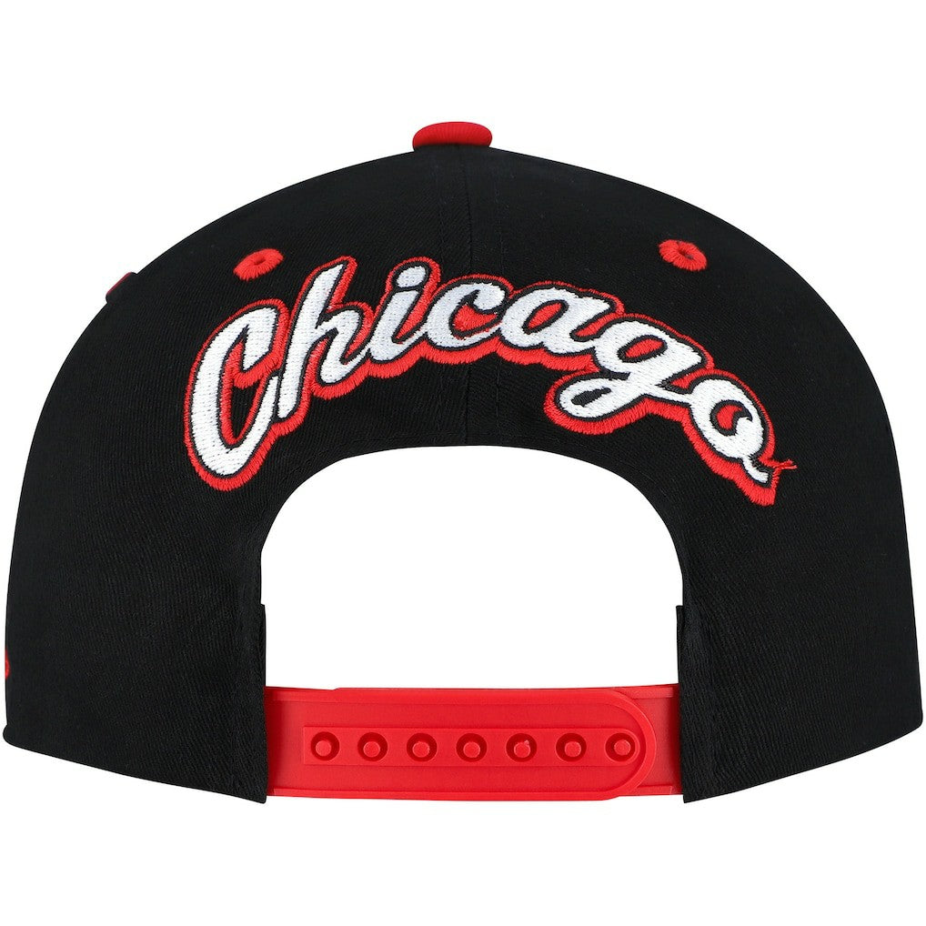 Chicago Bulls Backside Script 2-Tone Pro Crown Adjustable Hat - Black/Red | Mitchell & Ness discount