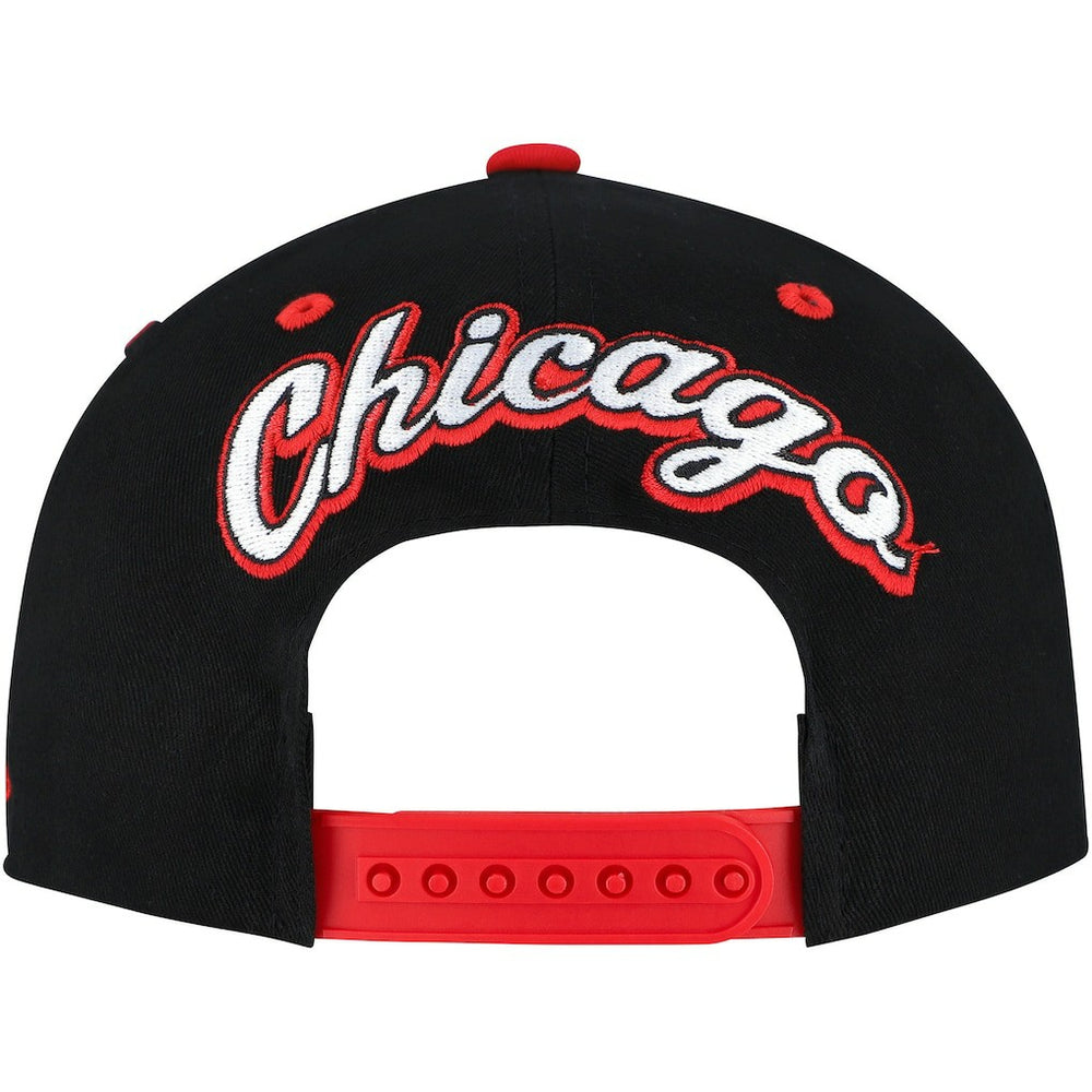 Chicago Bulls Backside Script 2-Tone Pro Crown Adjustable Hat - Black/Red | Mitchell & Ness discount