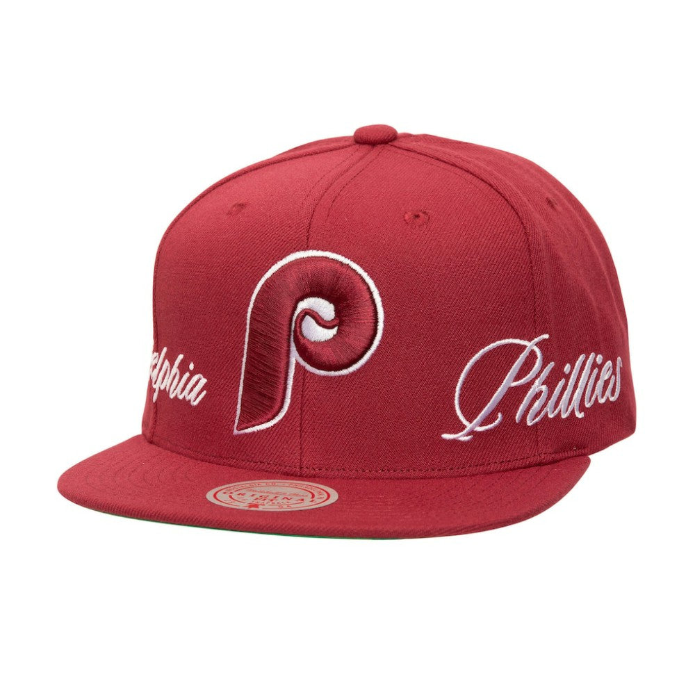 Philadelphia Phillies Just Don x MLB Lux Script Snapback Hat - Maroon | Mitchell & Ness