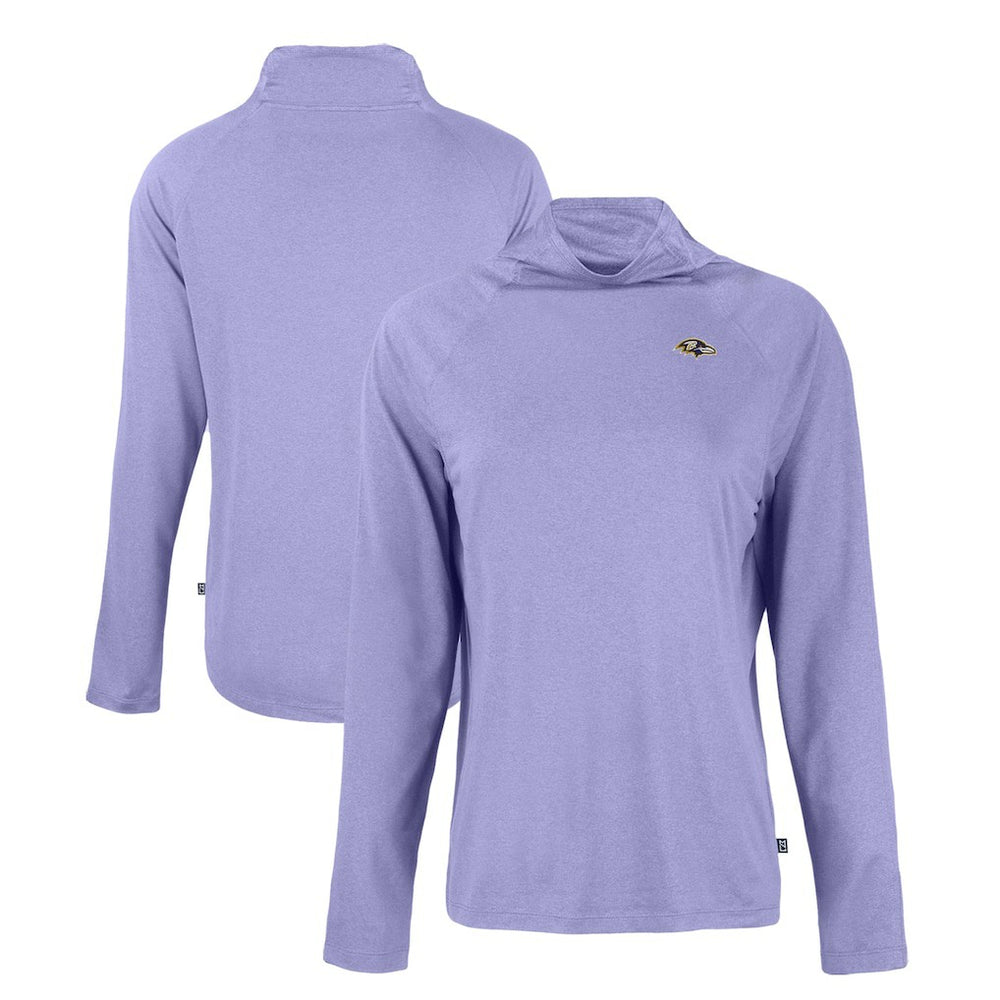 Baltimore Ravens Cutter & Buck Women's Coastline Epic Comfort Eco Recycled Funnel Neck Raglan Pullover Sweatshirt - Lavender sale