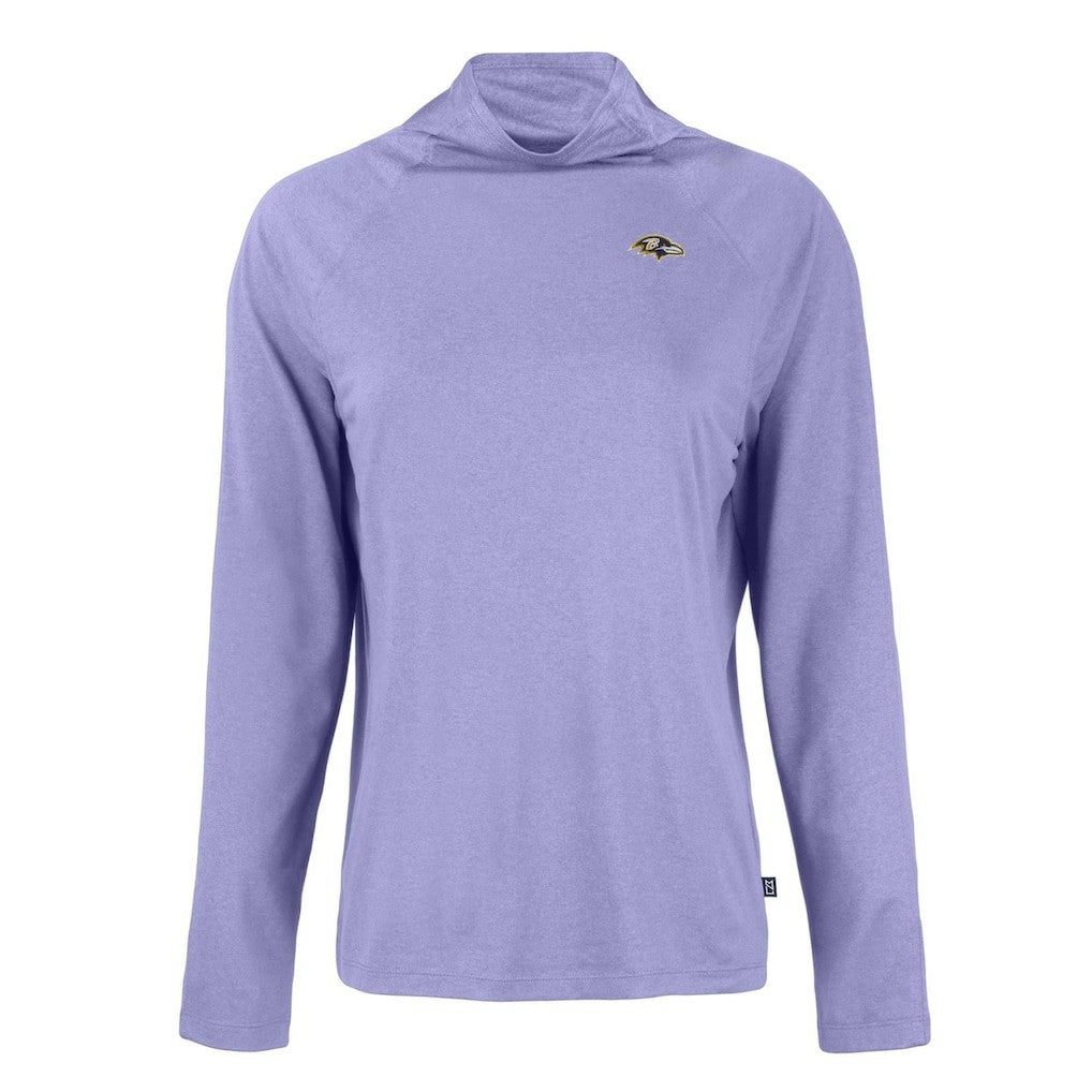 Baltimore Ravens Cutter & Buck Women's Coastline Epic Comfort Eco Recycled Funnel Neck Raglan Pullover Sweatshirt - Lavender sale