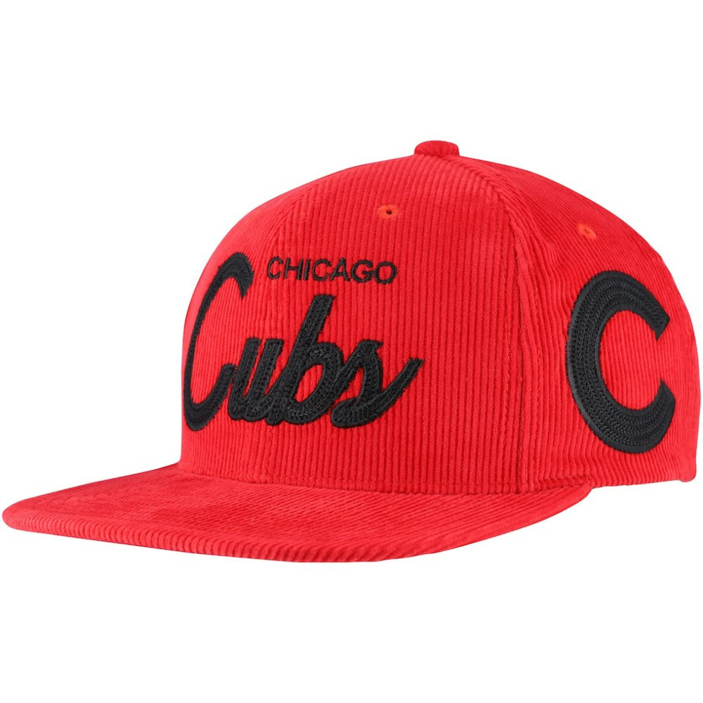 Chicago Cubs Male Adult Corduroy Snapback Hat - Red | Mitchell & Ness