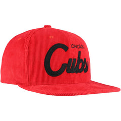 Chicago Cubs Male Adult Corduroy Snapback Hat - Red | Mitchell & Ness