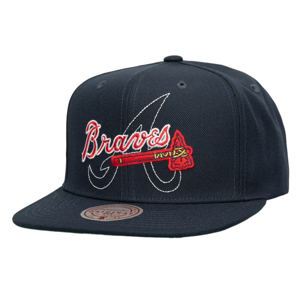 Atlanta Braves Double Up Snapback Hat - Navy | Mitchell & Ness