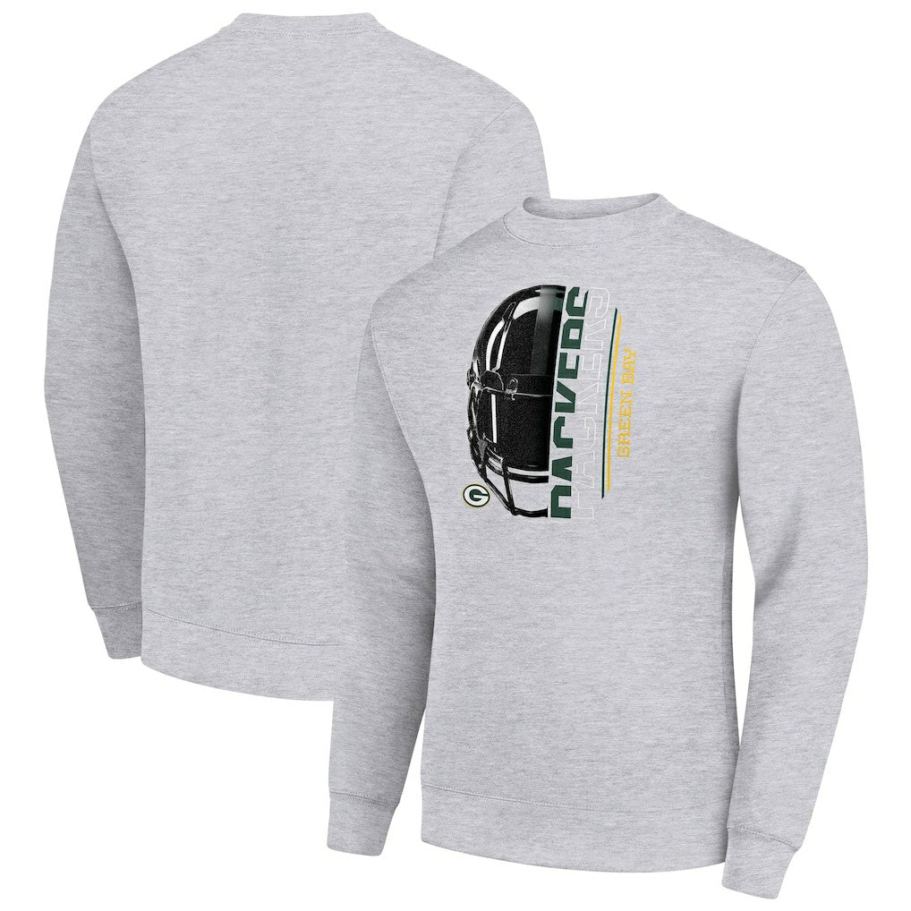 Green Bay Packers Starter Half Helmet Team Graphic Tri-Blend Fleece Pullover Sweatshirt - Heather Gray discount