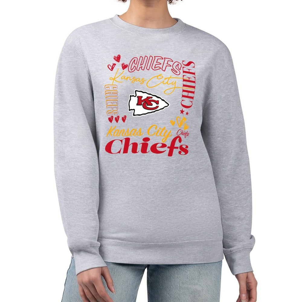Kansas City Chiefs G-III 4Her by Carl Banks Women's Collage Graphic Fleece Pullover Sweatshirt - Heather Gray for sale