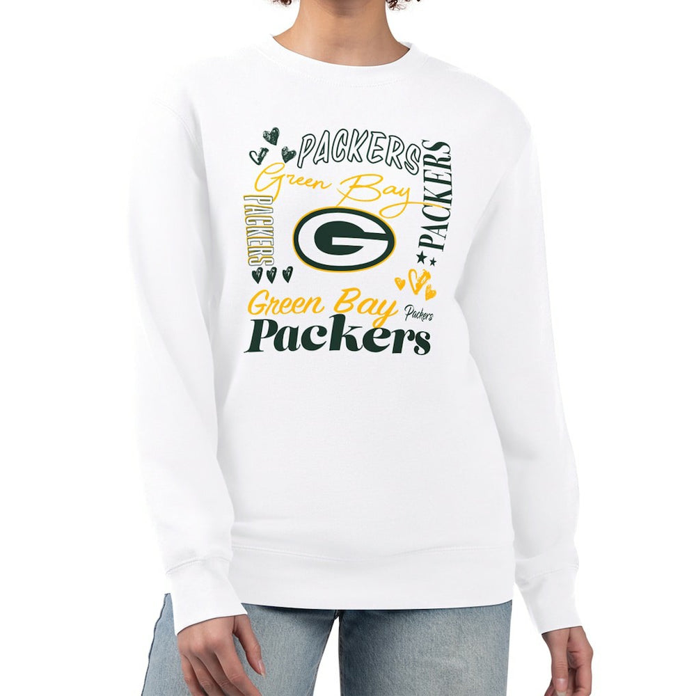 Green Bay Packers G-III 4Her by Carl Banks Women's Collage Graphic Fleece Pullover Sweatshirt - White discount