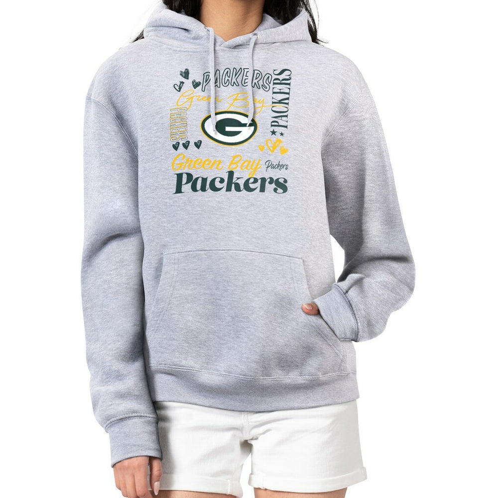 Green Bay Packers G-III 4Her by Carl Banks Women's Collage Graphic Fleece Pullover Hoodie - Heather Gray outlet