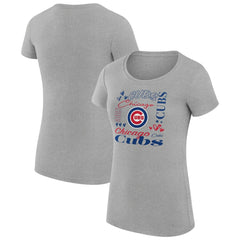 Chicago Cubs G-III 4Her by Carl Banks Women's Super-Slim Fit Lightweight Collage Team Graphic Crew Neck T-Shirt - Heather Gray