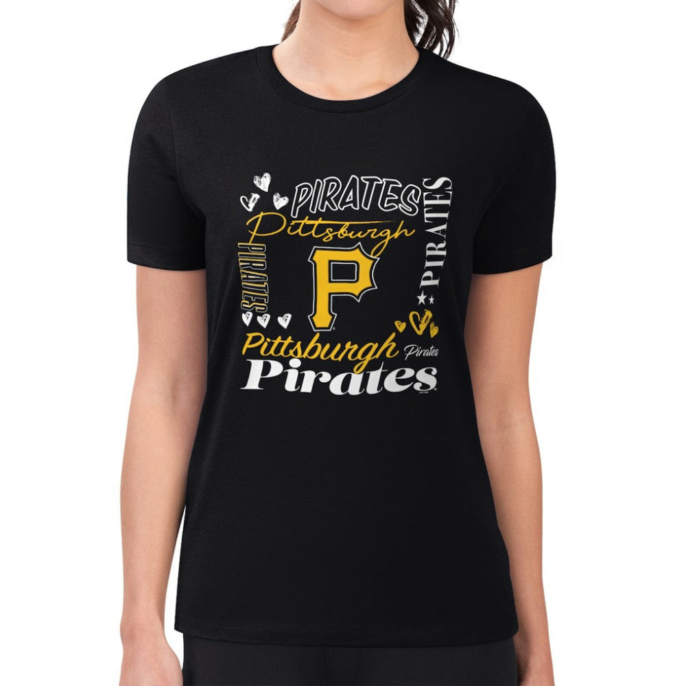 Pittsburgh Pirates G-III 4Her by Carl Banks Women's Super-Slim Fit Lightweight Collage Team Graphic Crew Neck T-Shirt - Black