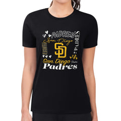 San Diego Padres G-III 4Her by Carl Banks Women's Super-Slim Fit Lightweight Collage Team Graphic Crew Neck T-Shirt - Black