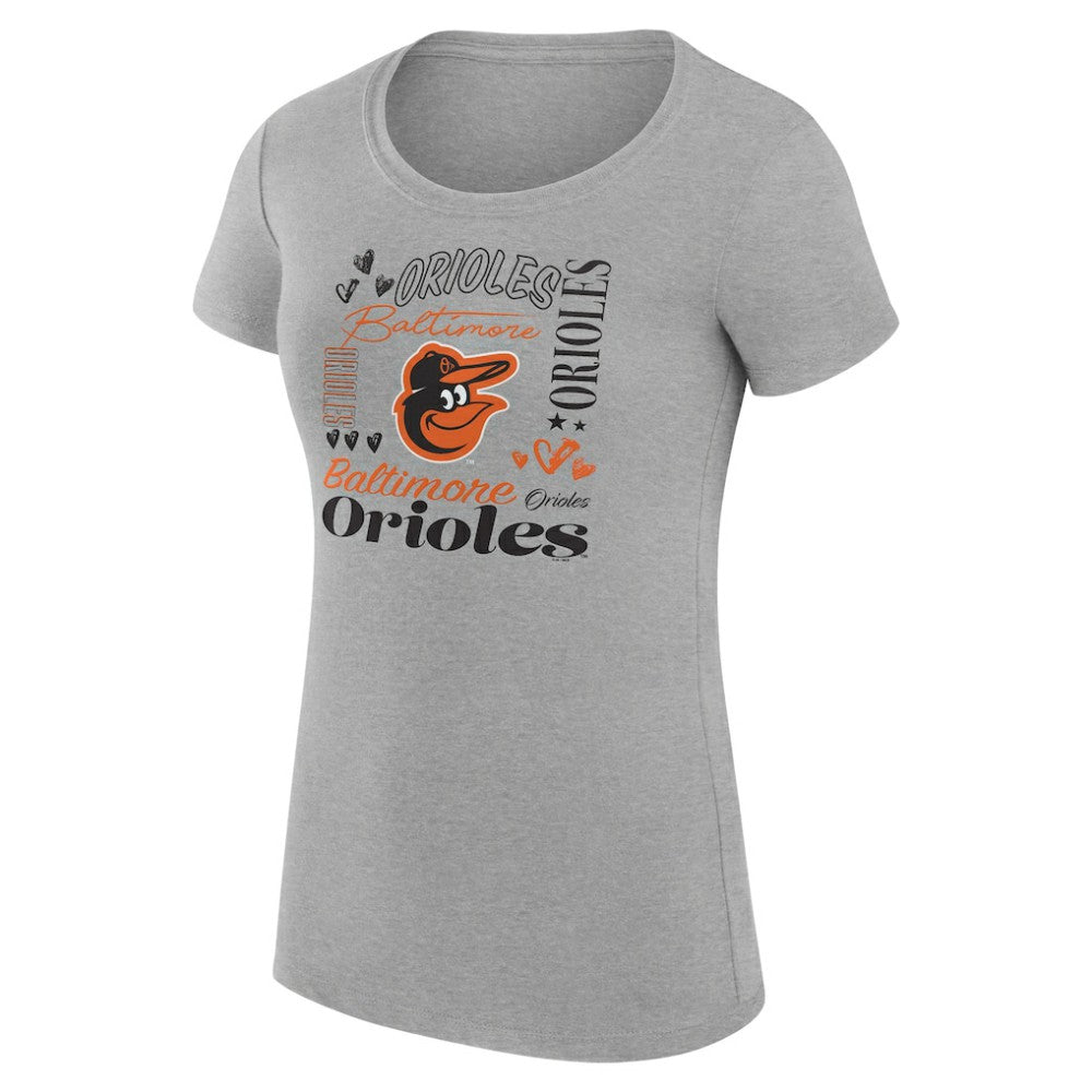 Baltimore Orioles G-III 4Her by Carl Banks Women's Super-Slim Fit Lightweight Collage Team Graphic Crew Neck T-Shirt - Heather Gray