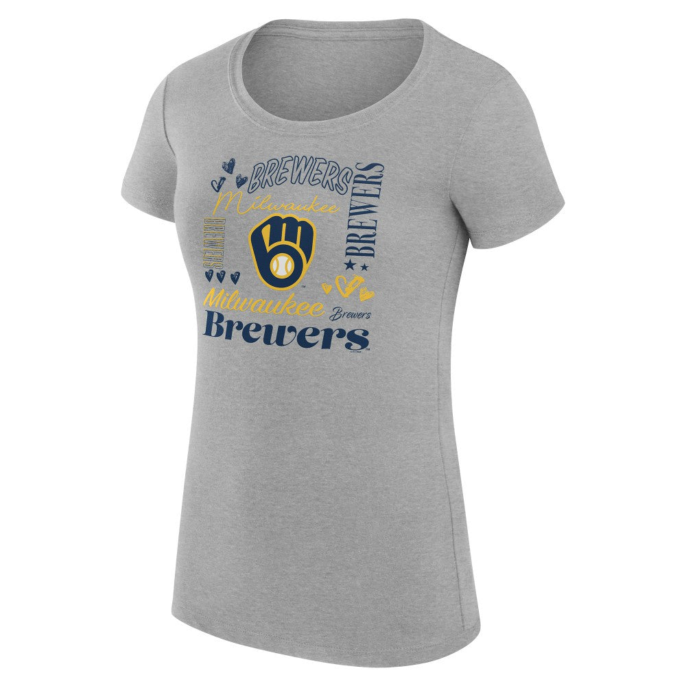 Milwaukee Brewers G-III 4Her by Carl Banks Women's Super-Slim Fit Lightweight Collage Team Graphic Crew Neck T-Shirt - Heather Gray
