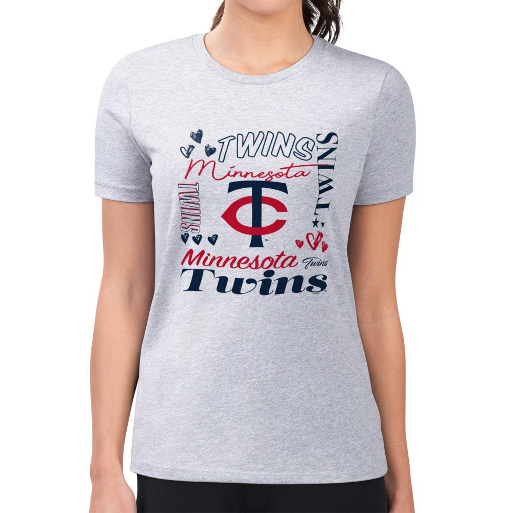 Minnesota Twins G-III 4Her by Carl Banks Women's Super-Slim Fit Lightweight Collage Team Graphic Crew Neck T-Shirt - Heather Gray
