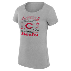 Cincinnati Reds G-III 4Her by Carl Banks Women's Super-Slim Fit Lightweight Collage Team Graphic Crew Neck T-Shirt - Heather Gray
