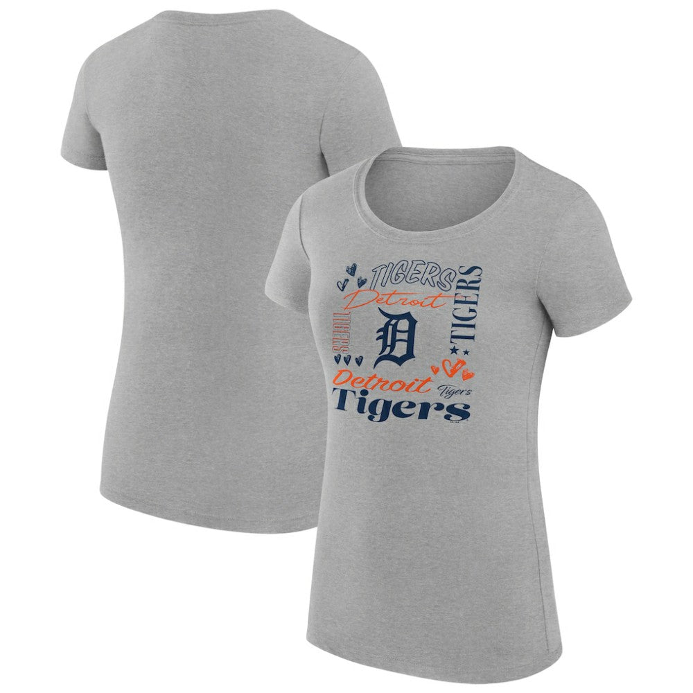 Detroit Tigers G-III 4Her by Carl Banks Women's Super-Slim Fit Lightweight Collage Team Graphic Crew Neck T-Shirt - Heather Gray