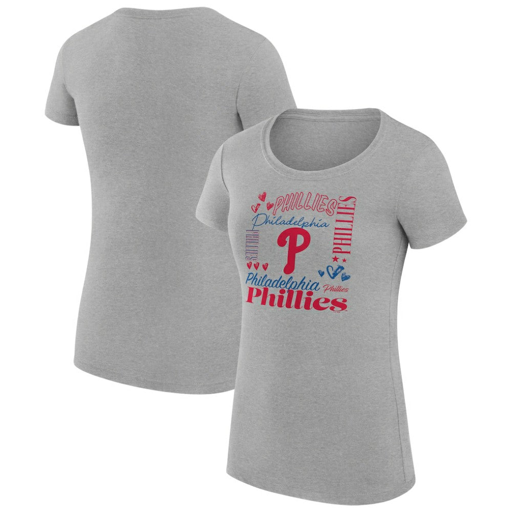 Philadelphia Phillies G-III 4Her by Carl Banks Women's Super-Slim Fit Lightweight Collage Team Graphic Crew Neck T-Shirt - Heather Gray