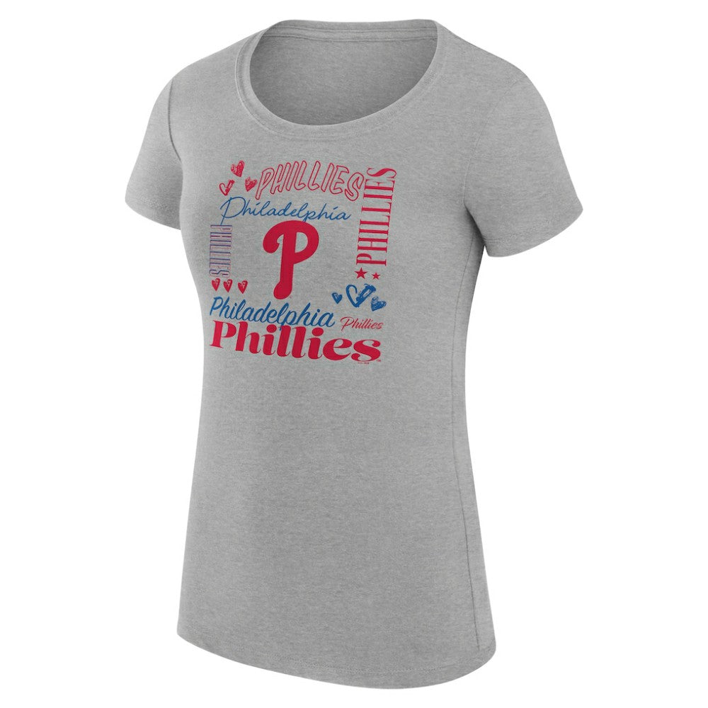 Philadelphia Phillies G-III 4Her by Carl Banks Women's Super-Slim Fit Lightweight Collage Team Graphic Crew Neck T-Shirt - Heather Gray