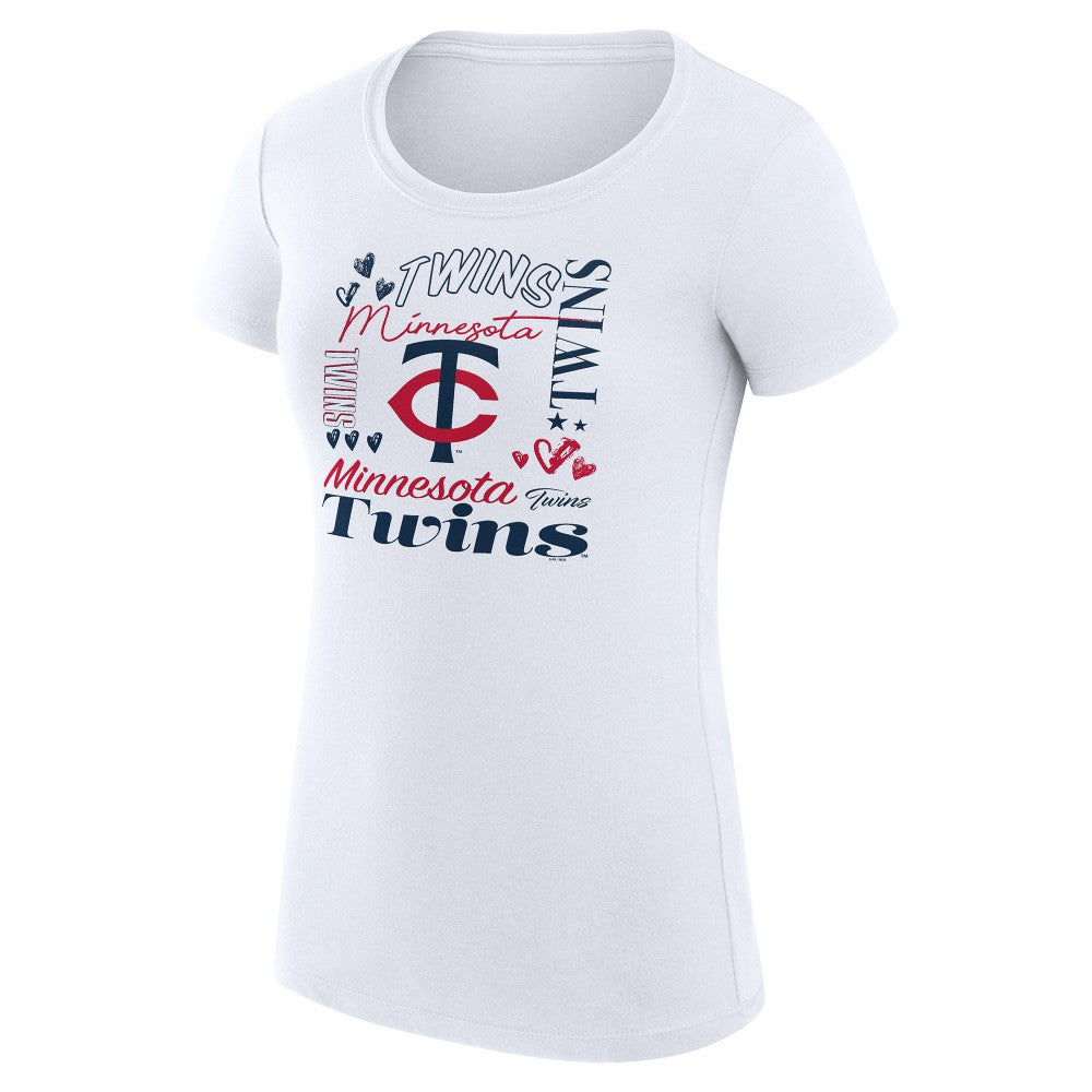 Minnesota Twins G-III 4Her by Carl Banks Women's Super-Slim Fit Lightweight Collage Team Graphic Crew Neck T-Shirt - White