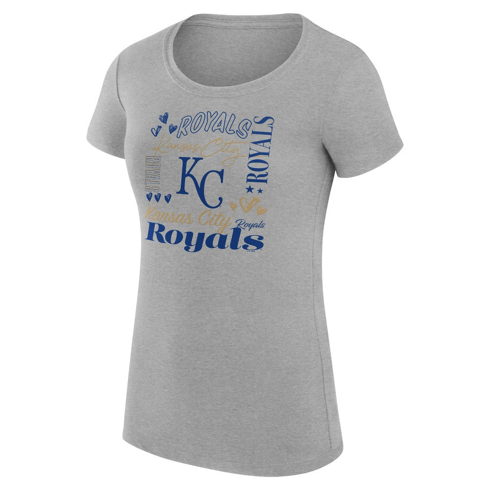 Kansas City Royals G-III 4Her by Carl Banks Women's Super-Slim Fit Lightweight Collage Team Graphic Crew Neck T-Shirt - Heather Gray