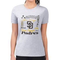 San Diego Padres G-III 4Her by Carl Banks Women's Super-Slim Fit Lightweight Collage Team Graphic Crew Neck T-Shirt - Heather Gray