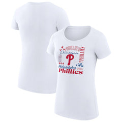 Philadelphia Phillies G-III 4Her by Carl Banks Women's Super-Slim Fit Lightweight Collage Team Graphic Crew Neck T-Shirt - White