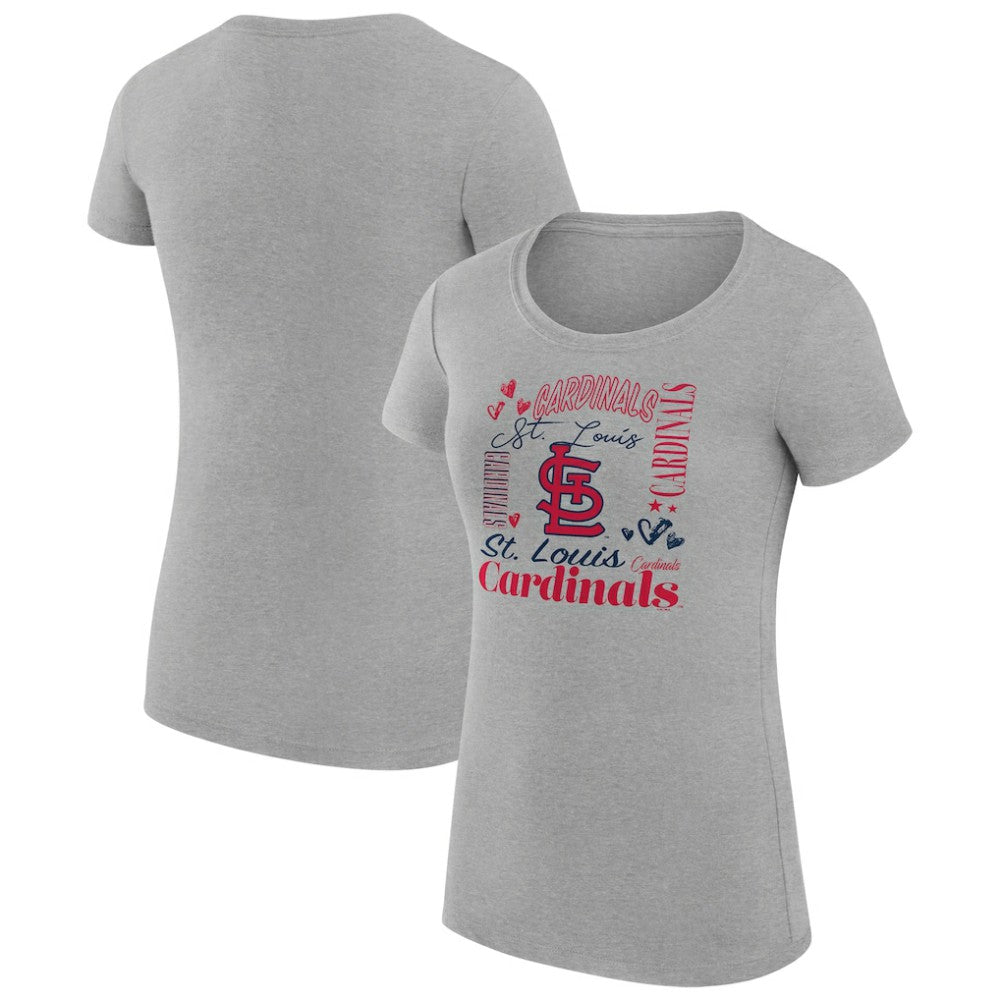 St. Louis Cardinals G-III 4Her by Carl Banks Women's Super-Slim Fit Lightweight Collage Team Graphic Crew Neck T-Shirt - Heather Gray