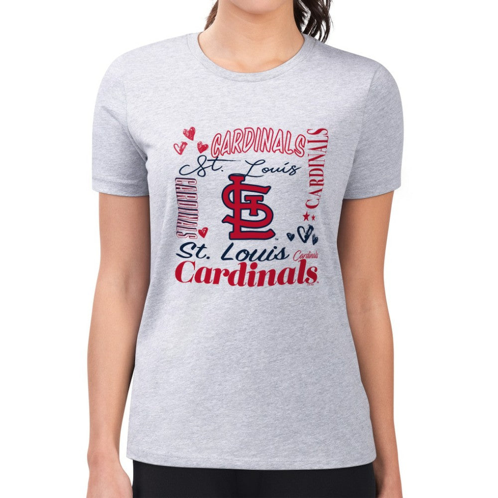 St. Louis Cardinals G-III 4Her by Carl Banks Women's Super-Slim Fit Lightweight Collage Team Graphic Crew Neck T-Shirt - Heather Gray