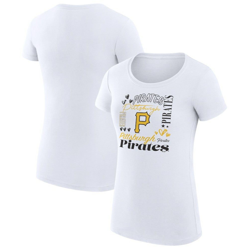 Pittsburgh Pirates G-III 4Her by Carl Banks Women's Super-Slim Fit Lightweight Collage Team Graphic Crew Neck T-Shirt - White
