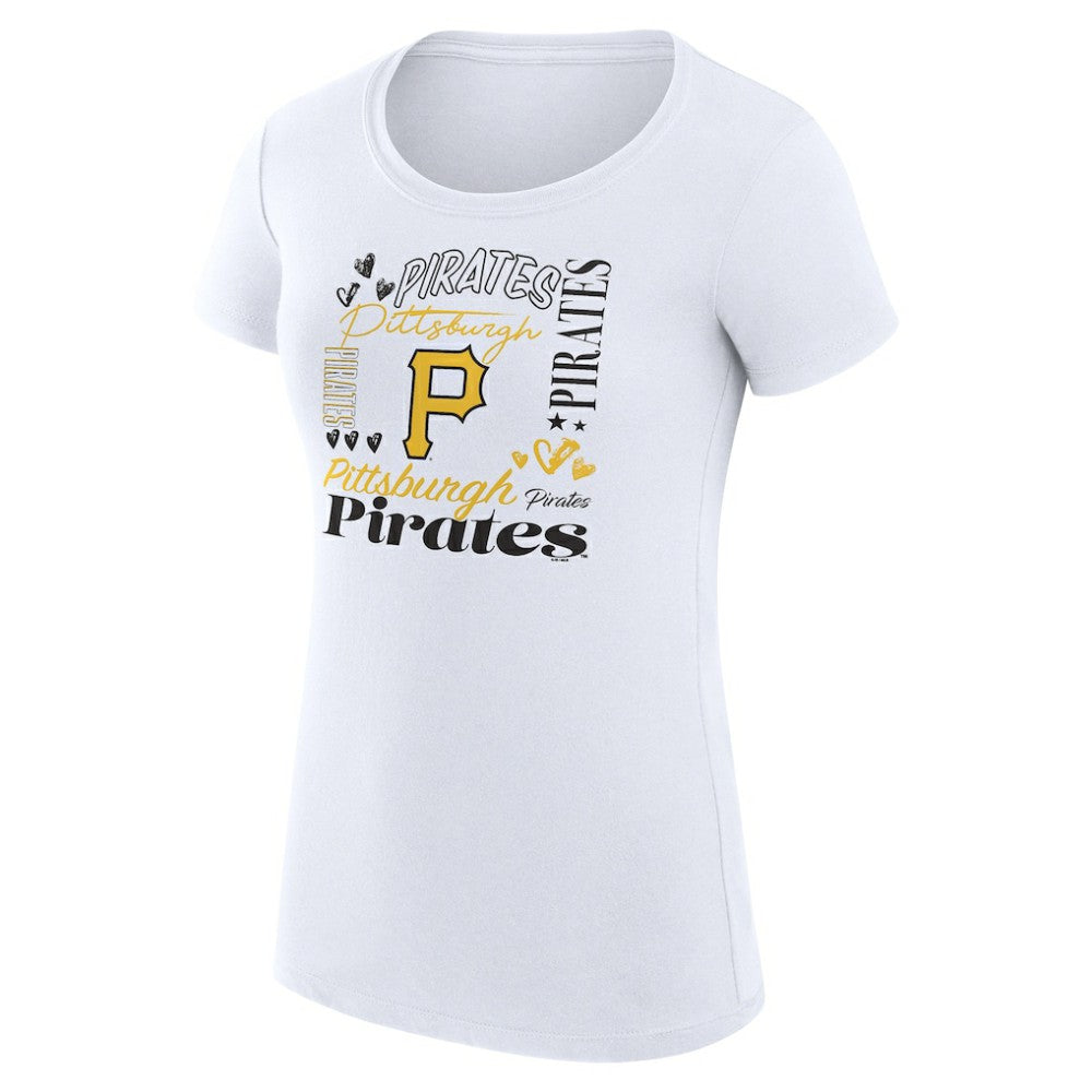 Pittsburgh Pirates G-III 4Her by Carl Banks Women's Super-Slim Fit Lightweight Collage Team Graphic Crew Neck T-Shirt - White