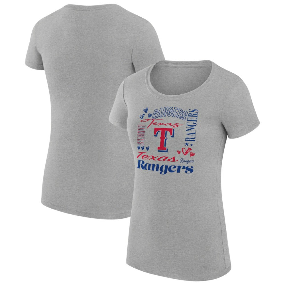 Texas Rangers G-III 4Her by Carl Banks Women's Super-Slim Fit Lightweight Collage Team Graphic Crew Neck T-Shirt - Heather Gray